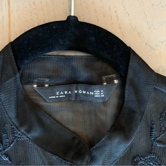 Zara Black Floral Mesh Duster Kimono Top - Picture 4 of 6